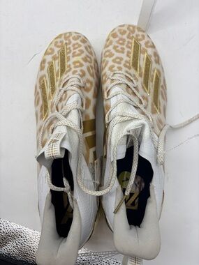 adidas White and Gold Leopard-Print Cleats